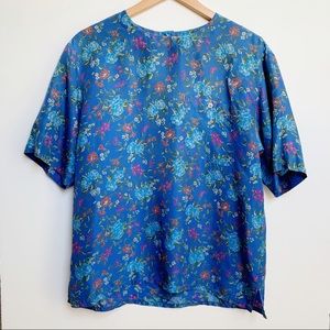 First Issue Liz Claiborne Silky Blue Floral Blouse